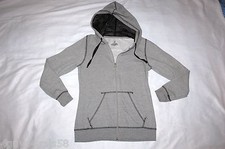 Womens GRAY HOODED SWEAT JACKET Zip Up Hoodie 2 POCKETS Bold Stitching S 4-6
