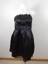 ADORABLE WOMENS BLACK SATIN MINI EVENING DRESS SIZE 6 FANTASTIC!