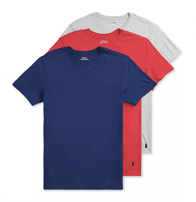 Polo Ralph Lauren Men's Blue-Red-Gray Slim Fit Crew-Neck 3 Pack T