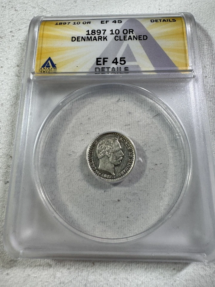 1897 Denmark 10 Ore Small Silver Coin Graded XF 45 Details Cleaned by ANACS - Image 2 of 4