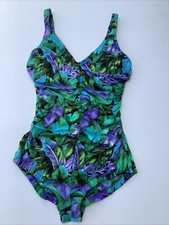 Vintage Sirena Bathing Swim Suit One Piece Label 16 True 14 Large Tiki Tropical