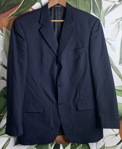 Missoni Mens Size 40 R Blue Grid Textured Blazer Jacket Virgin Wool Italy Made