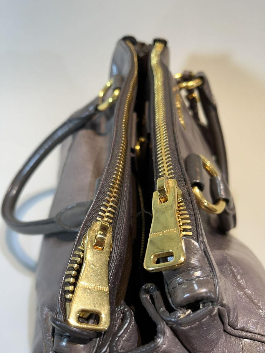 MIU MIU Double Zip Convertible Satchel Vitello Shine Grey MIU MIU Double Zip Convertible Satchel Vitello Shine Grey