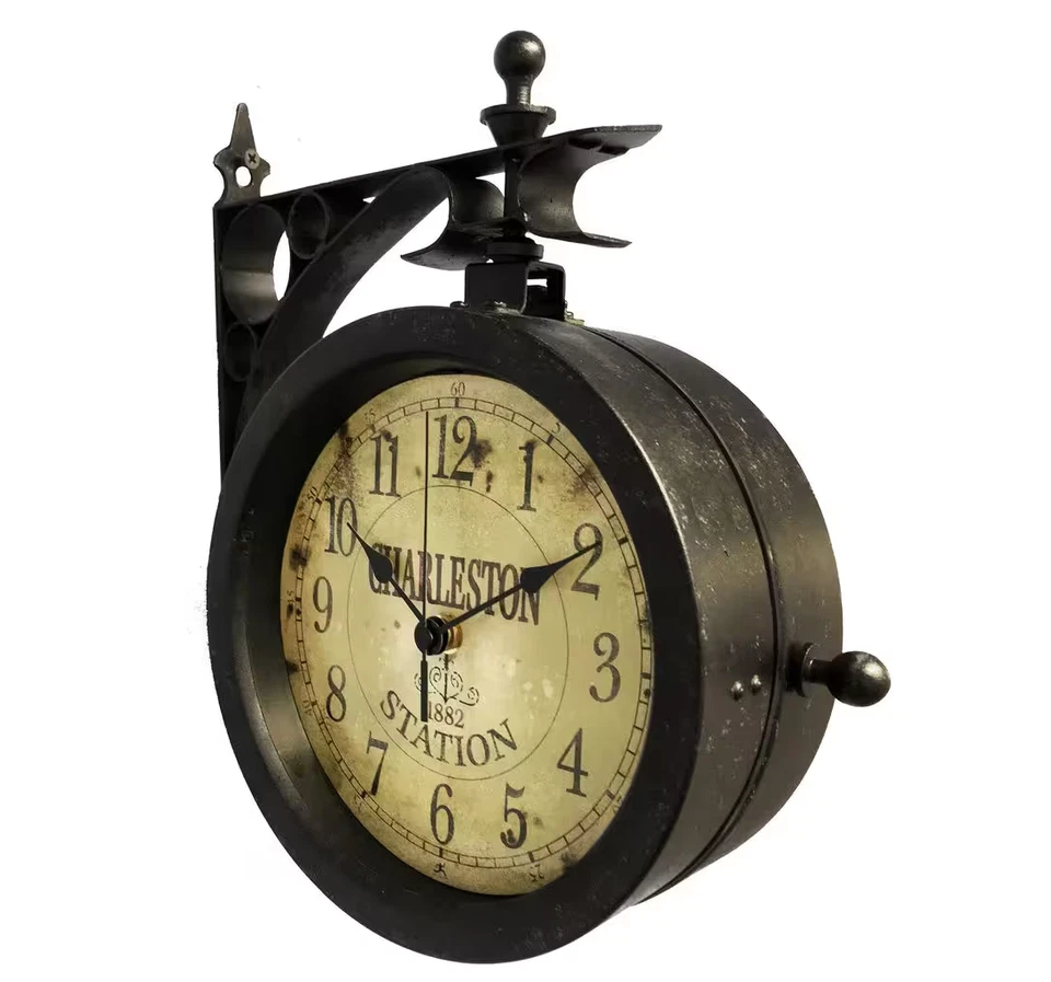 Wall Clock Round Charleston Outdoor Beige Face Glass Cover Quartz Thermometer - Image 3 of 4