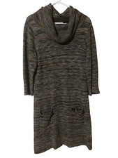 Alyx Womens Sweater Dress Size Medium Gray Brown Heathered Cowl Neck 3/4 Sleeve