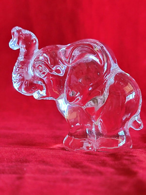 Vintage Goebel Clear Glass Baby Elephant Figure w/Trunk Up -Signed 'GOEBEL 1981'