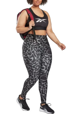 Reebok Women's Black Lux Vector Racer Medium Impact Sports Bra Plus Size 1X