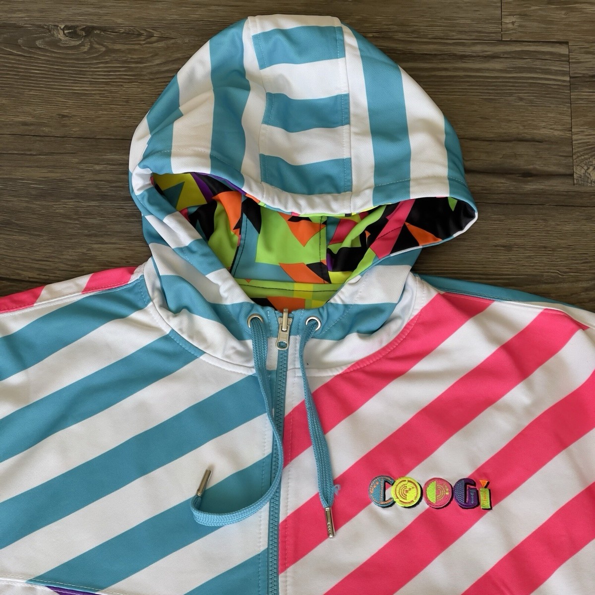 Vtg Coogi Reversible Full Zip Hoodie Embroidered Logo Y2K