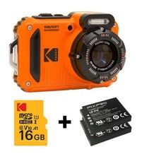 Kodak Pixpro WPZ2 15M Waterproof Digital Camera - ORANGE value kit 2 Bats  16Gb