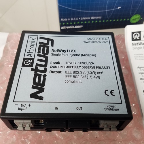 Altronix NETWAY112X Midspan Injector, Single Port, 10/100 PoE+, 30W, 12VDC - Picture 3 of 3