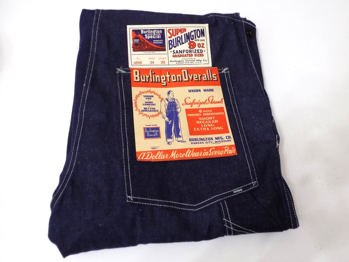 Vintage 1930s WWll BURLINGTON 9oz Overalls 34-32 UNION MADE