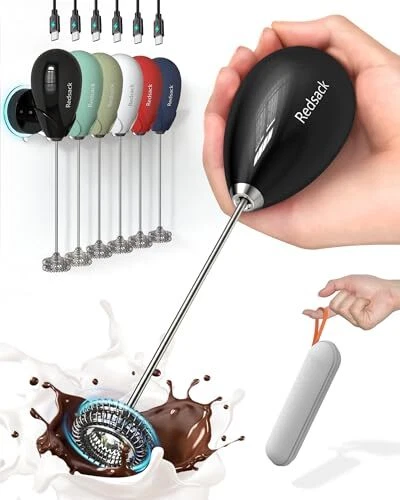 Milk Frother Handheld with Case,USB C Rechargeable Frother Wand for Black