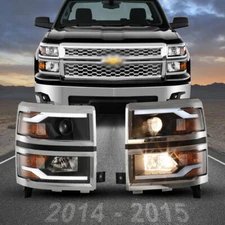 Headlamps For 2014-2015 Chevy Silverado LED DRL Light Bar PAIR Chrome Headlights