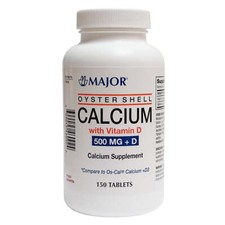 Major 904546092 Oyster Shell Calcium Vitamin D 500 mg 150Tabs Bottle Pack of 2