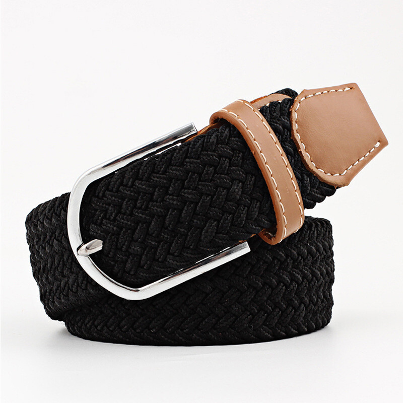 NEW Canvas Elastic Woven Leather Pin Buckle Waist Belt Stretch ...