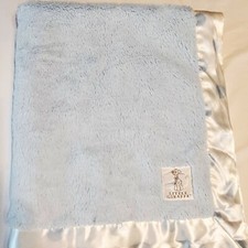 Little Giraffe Plush Furry Dot Blue White Baby Boy Blanket Satin Trim Luxe