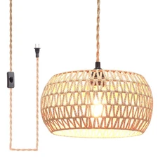 Plug in Pendant Light Rattan Hanging Lamp Pendant Light with on/Off Switch Ra...