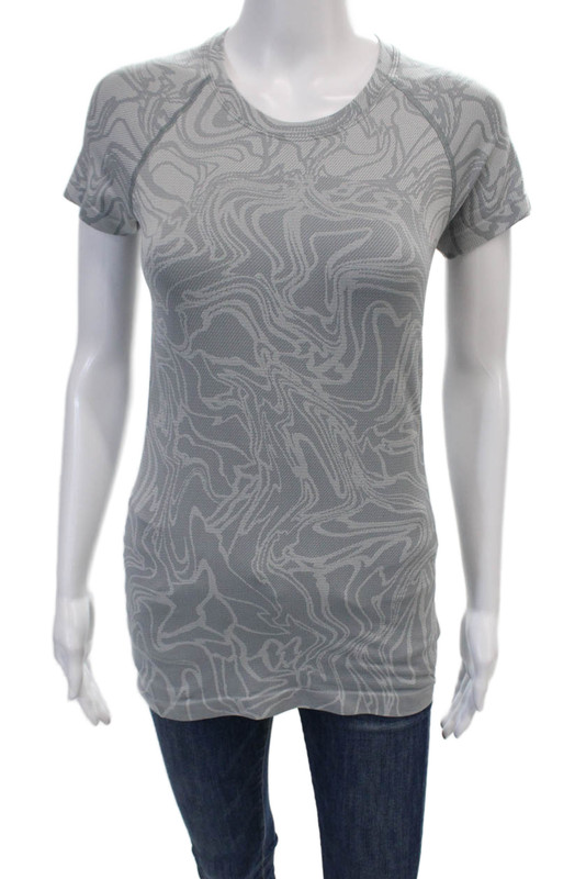 Lululemon Womens Abstract Printed Short Sleeve Activewear T-Shirt Gray Size 4
