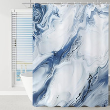 Blue Marble Shower Curtain, Modern Abstract Blue and Grey Ombre Marble Art Bathr