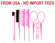 ZVOREI 8Pcs Hair Brushes Set wit, Pink 4Pcs Topsy Hair Tail Tools  1Pcs Bristle