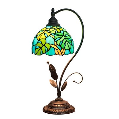 Tiffany Table Lamp Monstera Deliciosa Green Stained Glass Bedside Lamp Tiffan...
