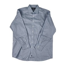 HART SCHAFFNER MARX Dress Shirt Men's 17/35 Blue Geometric Pima Cotton Non Iron