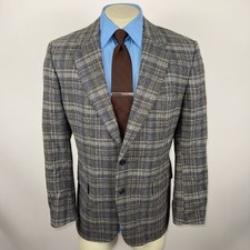 Vintage Blazer Suit Jacket Sport Coat Deadstock 70s Wool Plaid USA Made Mens 46