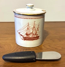 SPODE England 8oz TRADE WINDS JAM/JELLY JAR with LID & Non-Original Spreader-XPO
