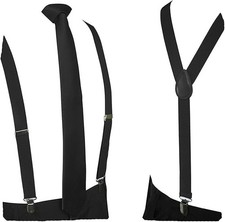JEMYGINS Solid Color Suspender and Silk Skinny Tie Sets for Men Black