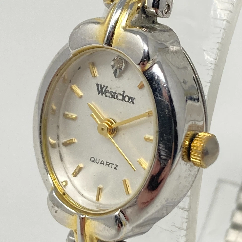 Reloj Westclox Mujer 18mm Plata Oro Dos Tonos Ovalado Banda Elástica Batería Nueva 6" Foto 4 de 4