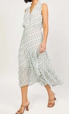 Anthropologie Current Air Ruffle Bottom Semi-Sheer Polka Dot MIDI Dress Size L