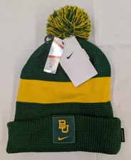 Baylor Bears Nike Beanie Green Yellow Pom Football Sideline Cuffed NCAA - New