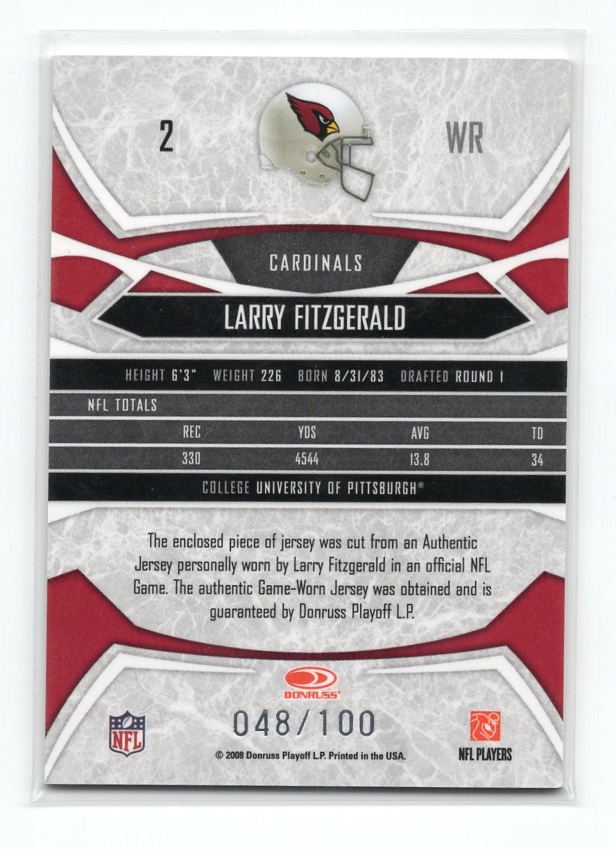 2008 Gridiron Gear X's Larry Fitzgerald Game Used Jersey 48/100 AZ Cardinals HOF view 2