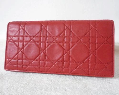 Authentique portefeuille long Christian Dior en cuir rouge 9,2 x 19 cm décontracté femme
