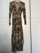 Ganni Snakeskin Brown Print Wrap Dress Size 40 12