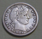 1904 Silver Barber Quarter US 25 Cent - Very Fine - Lot 742
