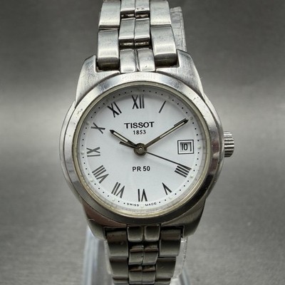 Tissot PR 50 Watch Women 25mm White Dial Silver Tone Date J326/426 New Battery a