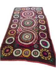 5.5x9 Ft Vintage Silk Hand Embroidery Bed Cover, Uzbek Suzani Wall Hanging