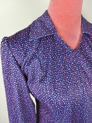 Kleid Vintage Gr. (36/S/38/M/40/L) mehrfarbig blau lila rosa retro midi stretch