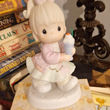 Precious Moments Porcelain Painted Girl Holding Drink Cup Figurine 1990s
