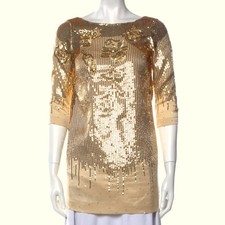 HALSTON HERITAGE Gold Sequin Silk Mini Dress 