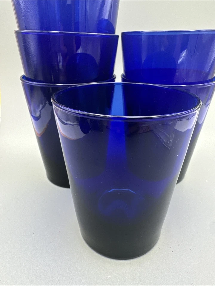 Vtg 1950s set of 6 Libbey Cobalt Blue Glass Tumblers 4.5 in. - Image 2 of 4