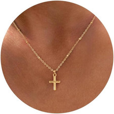 Cross Necklace for Women, Dainty 14K Gold Plated Cross Pendant Small Cross Choke