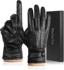 Winter Genuine Sheepskin Leather Gloves for Men, Warm Cashmere Lined Black Leath