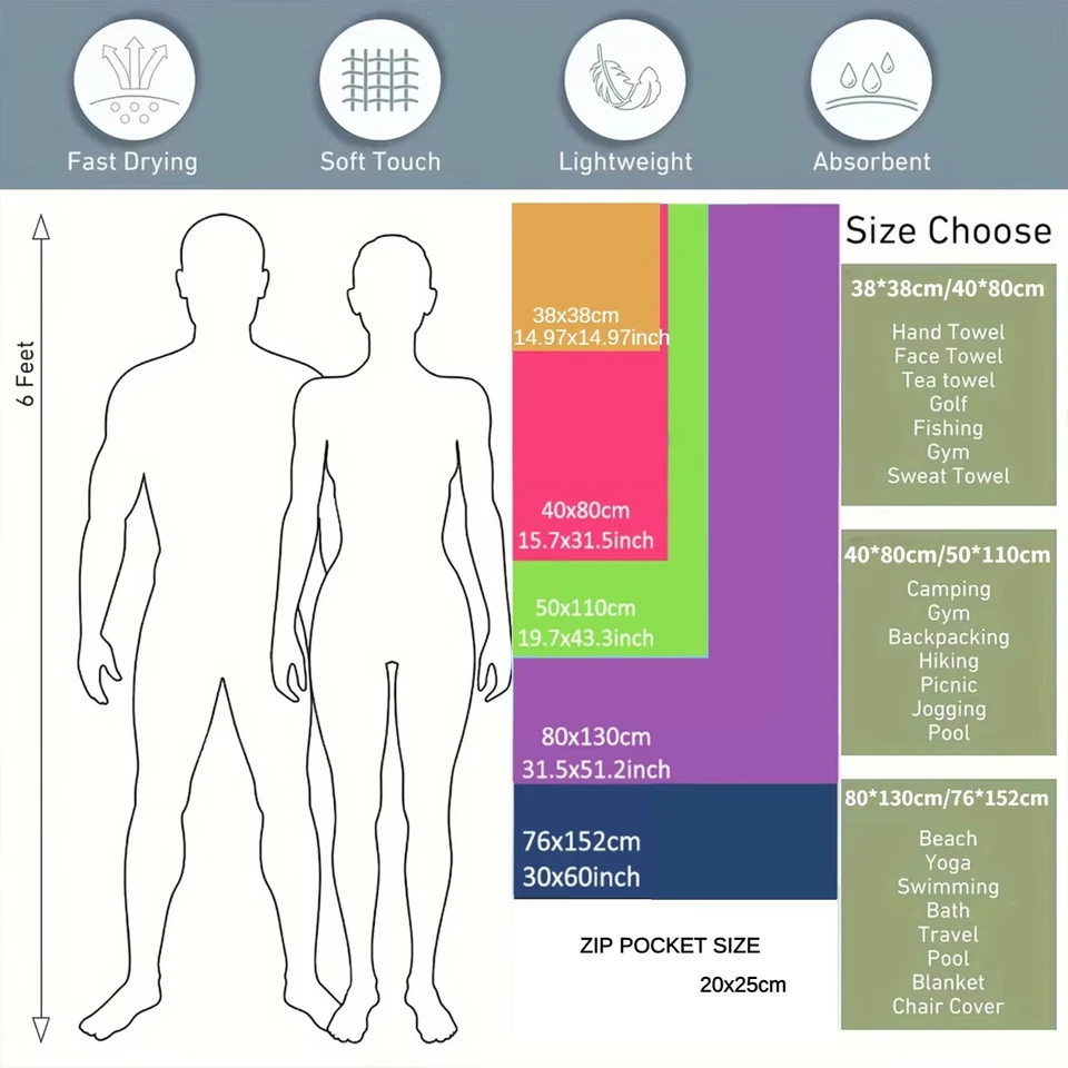 Toalla de microfibra de secado rápido - Ultra absorbente compacta para gimnasio playa viajes deportes Foto 2 de 4