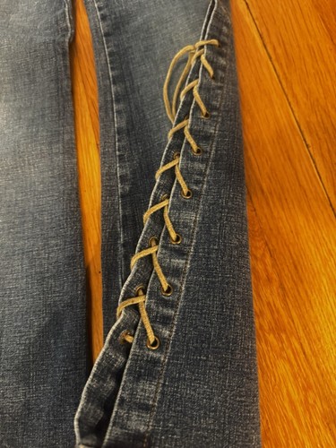 Rare Vintage Y2K Mudd Low Rise Hip Hugger Lace Up Flare Leg Jeans Girls Size 10 - Picture 5 of 11
