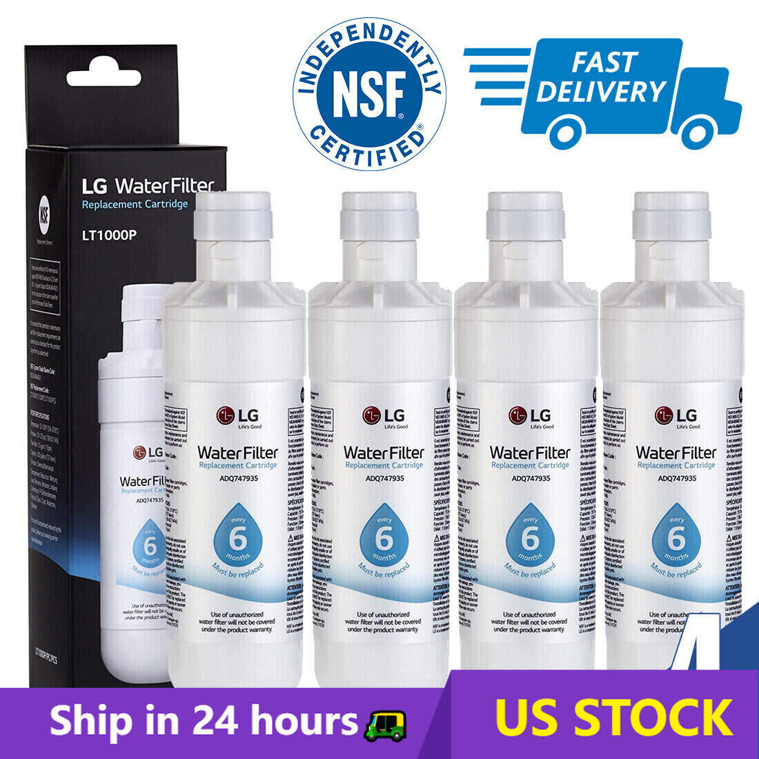 4PACKS Refresh Refrigerator Ice Water Filter For LG LT1000P ADQ747935 Brand New