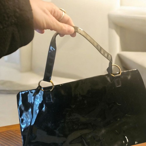 Neiman Marcus Vintage Womens Black Patent Leather Shoulder Tote Bag - Picture 3 of 9