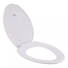 Elongated Toilet Seat White Plastic Closed Front Lid Heavy-Duty Easy Install