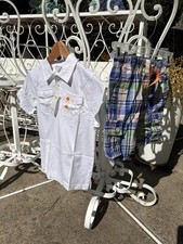 NWT Gymboree Boys Size 7 2pc Lot White Polo Shirt Plaid Bermuda Cargo Shorts